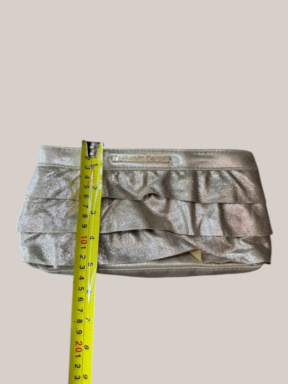 Gold Metallic Ruffle Clutch Evening Bag Purse - Picture 4 of 6